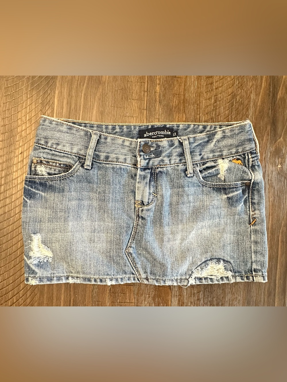 Abercrombie Light Blue Distressed Denim Mini Skirt